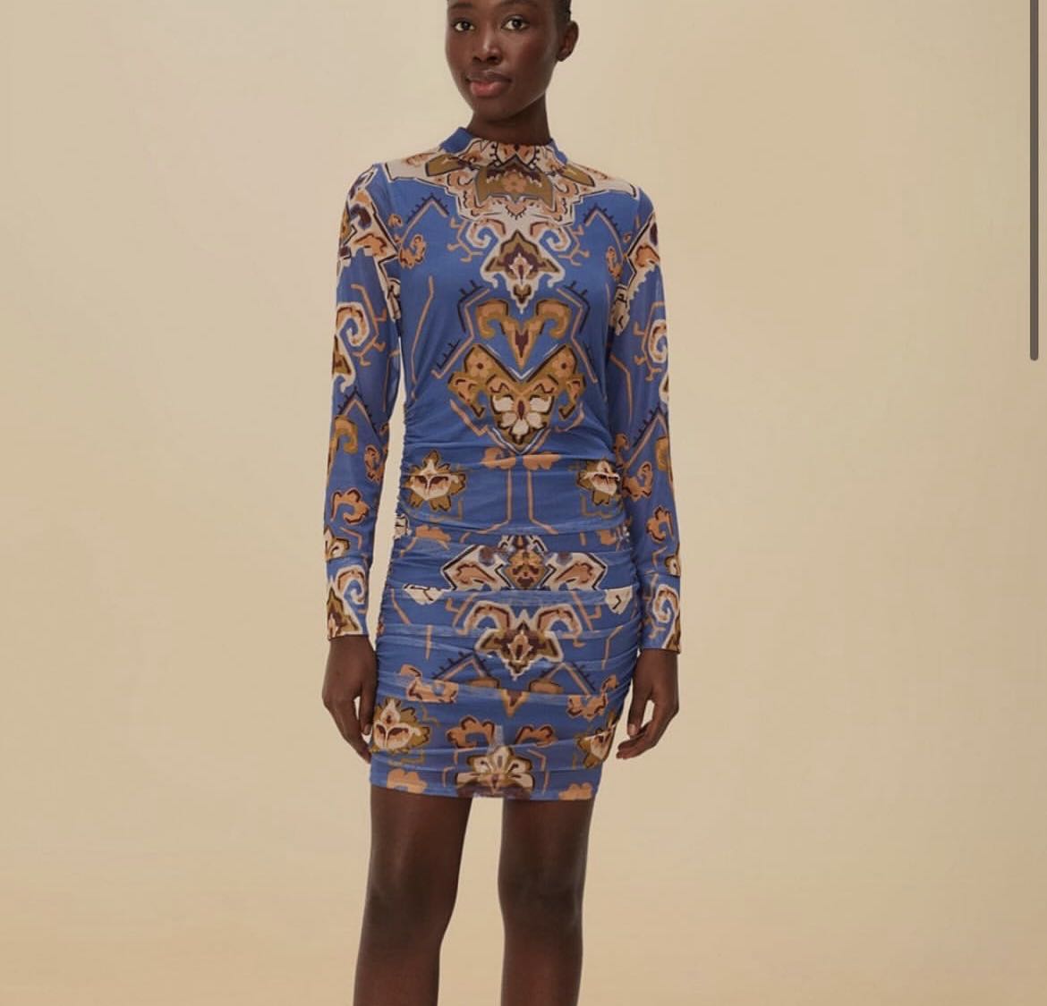 Farm Rio Ornament Floral Blue Tulle Mini Dress
