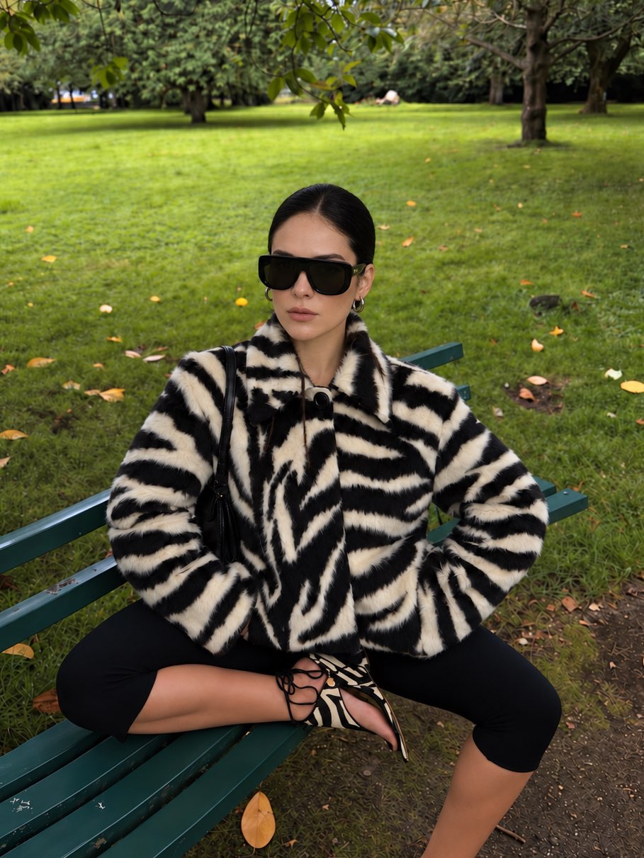 VIRAL Zebra Print Faux Fur Cropped Jacket