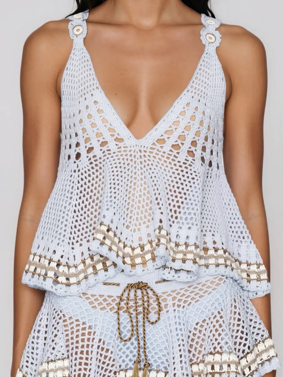 Light Blue Crochet Peplum Top