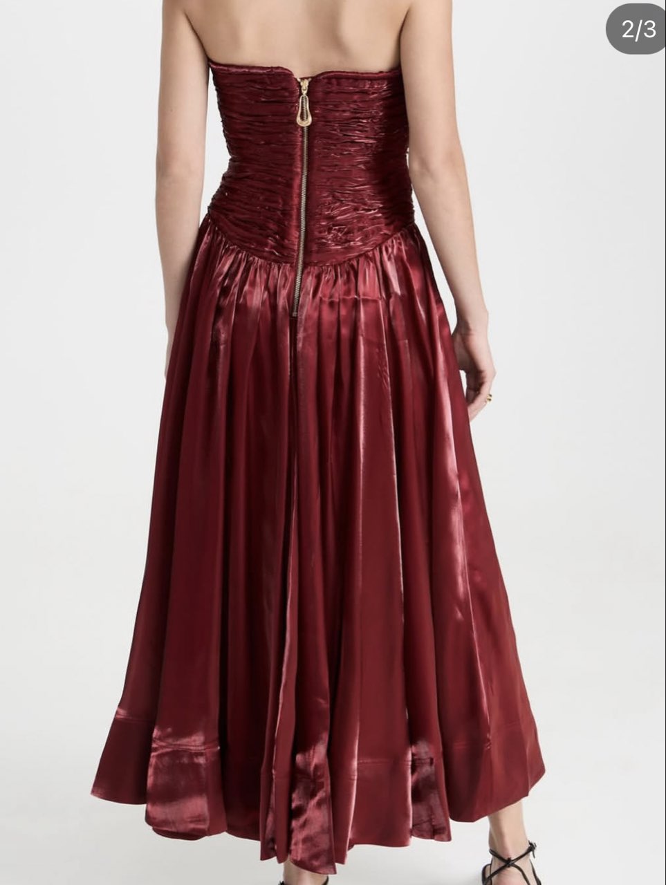 Burgundy Strapless Ruched Midi Dress
