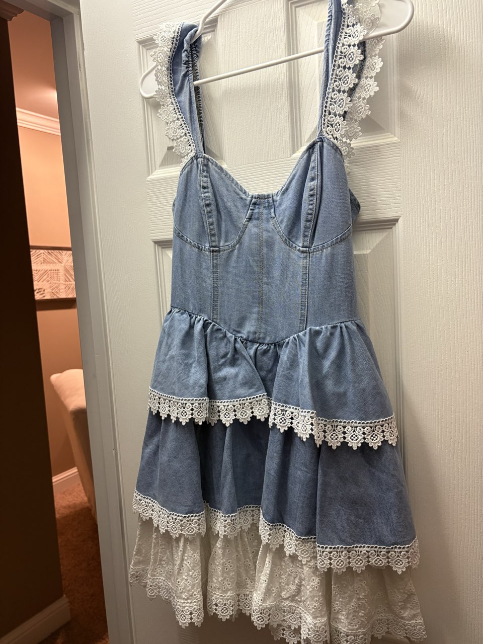 denim and lace mini dress