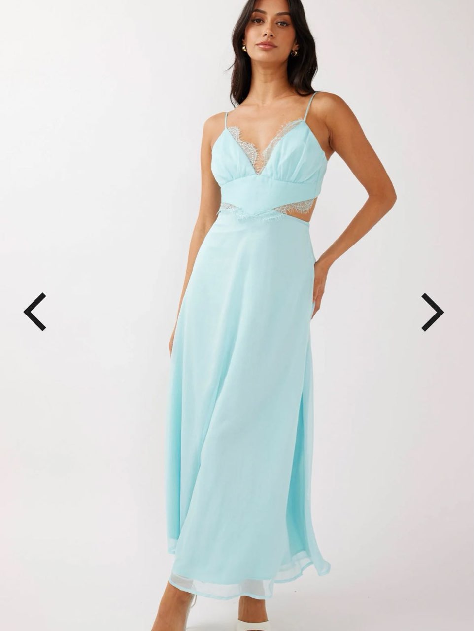 Sky Blue Cutout Lace Trim Maxi Dress