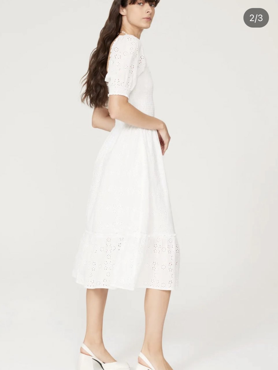 White Eyelet Puff Sleeve Midi Dress
