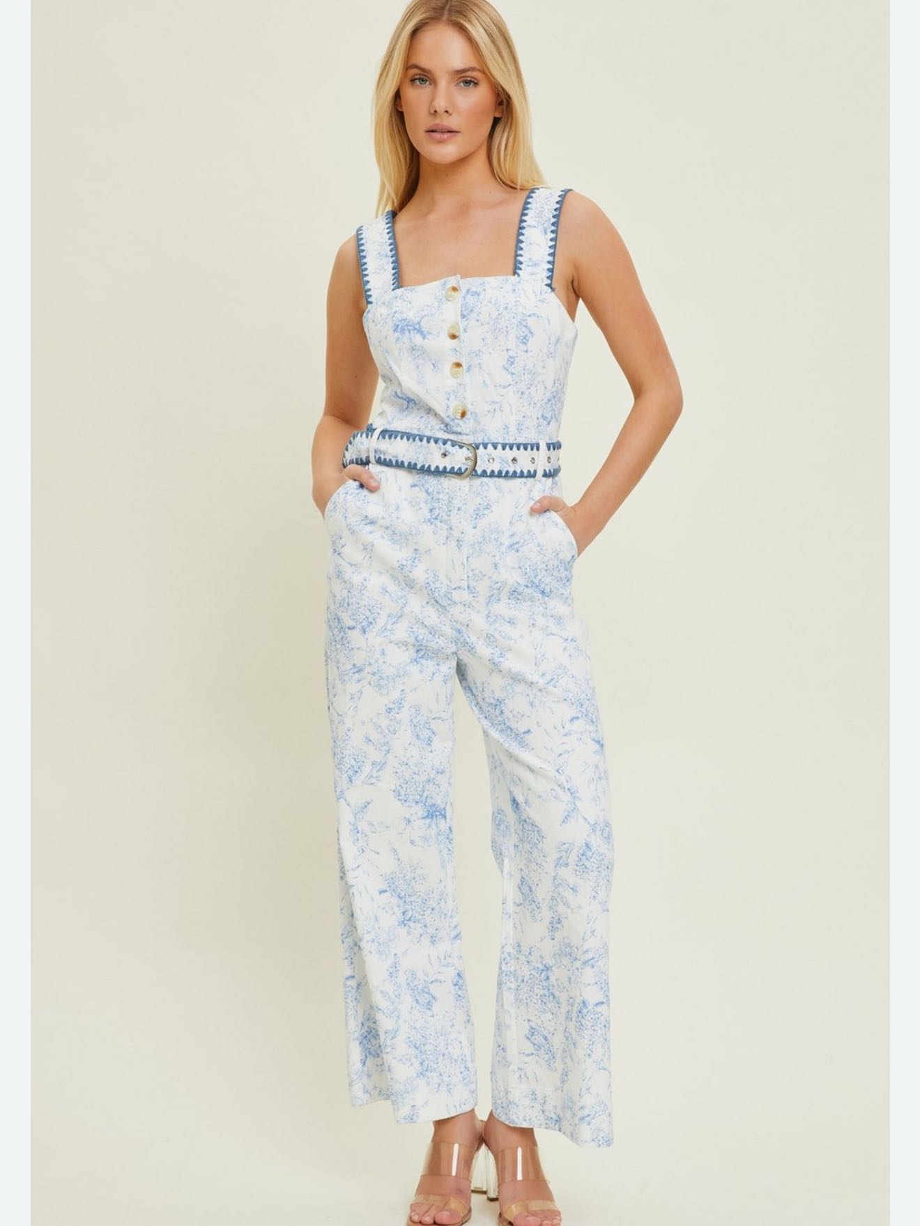 Blue and white romper