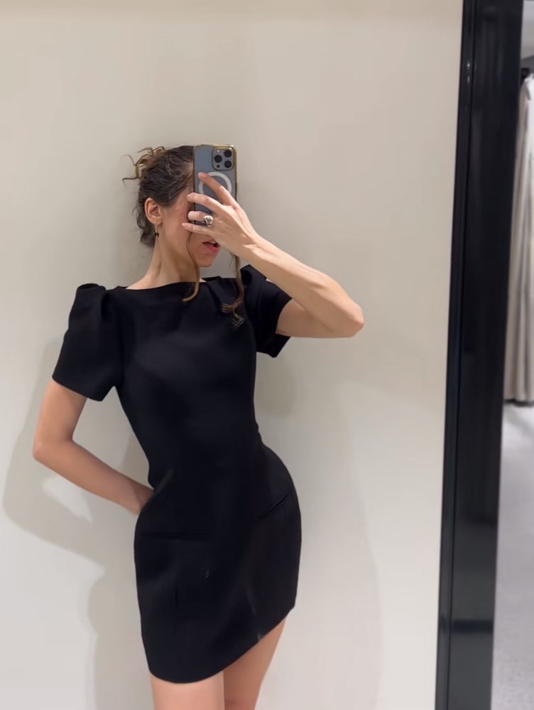 Black Puff Sleeve Mini Dress