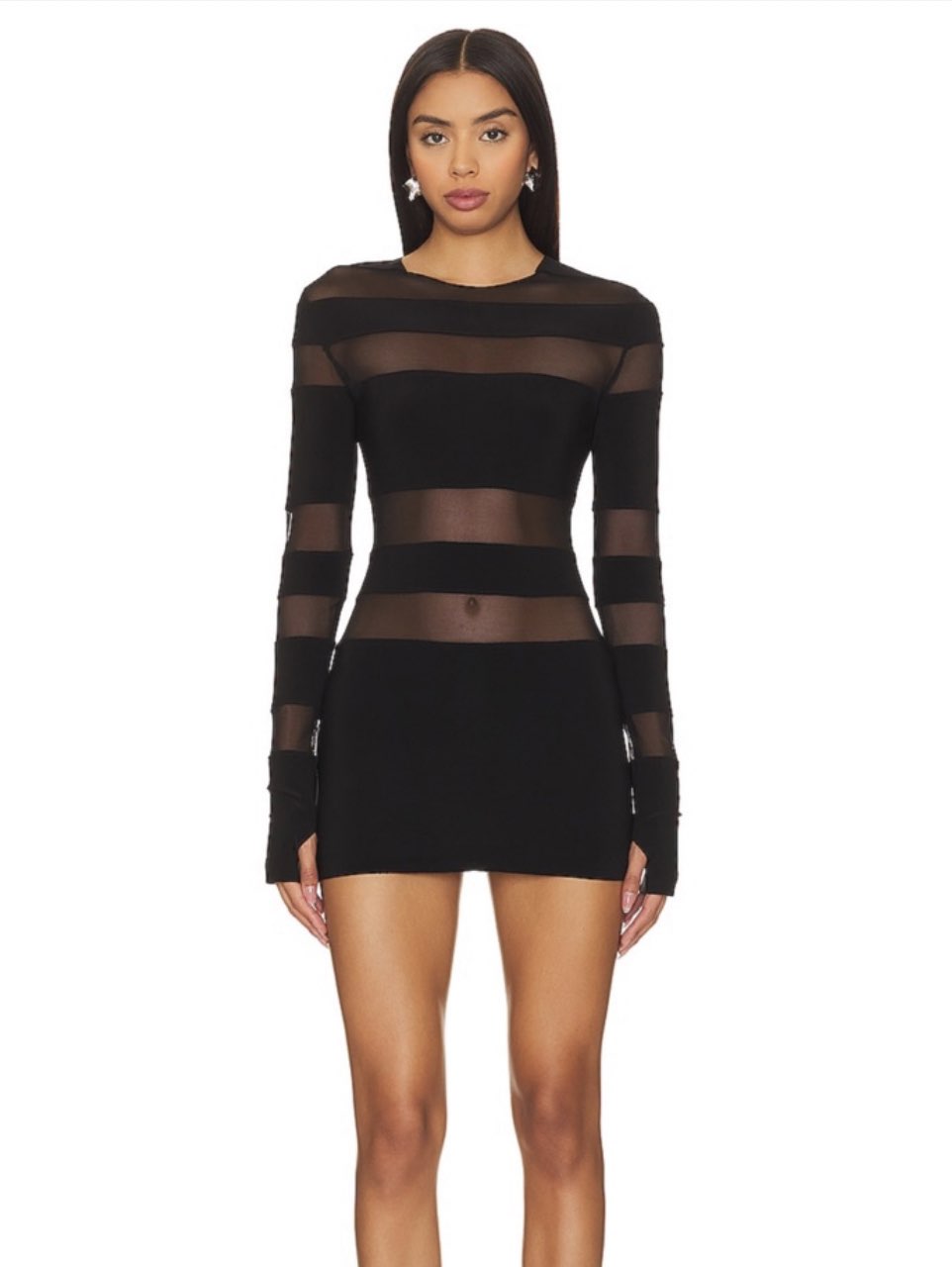Black Sheer Stripe Mini Dress