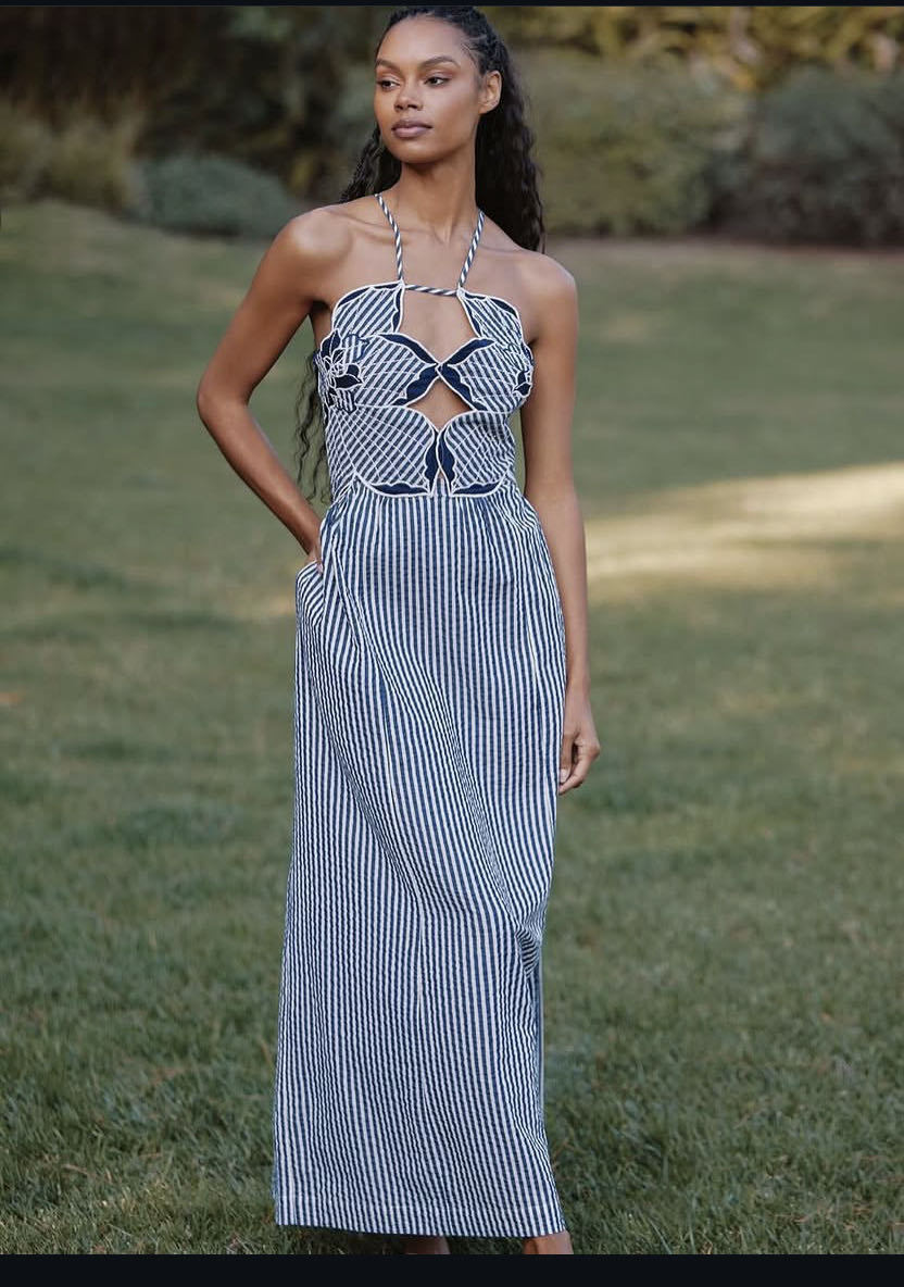 Striped Cutout Maxi Dress