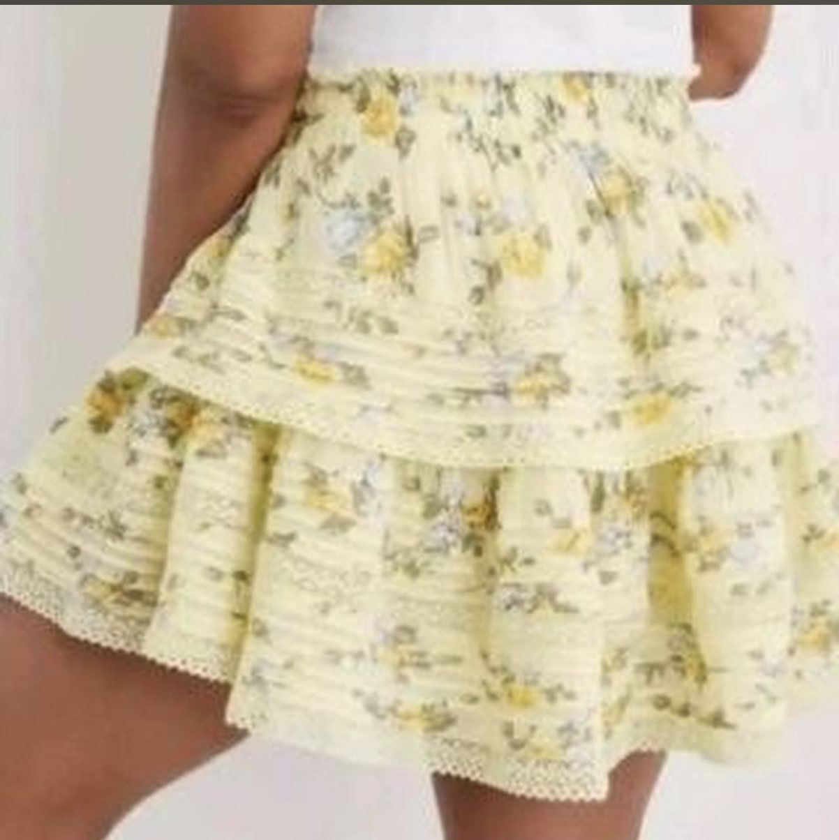 Aerie Yellow Floral Tiered Mini Skirt