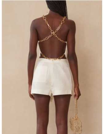 Cream Chain-Back Halter Top
