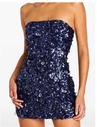 Navy Sequin Strapless Mini Dress
