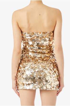 Gold Sequin Strapless Mini Dress