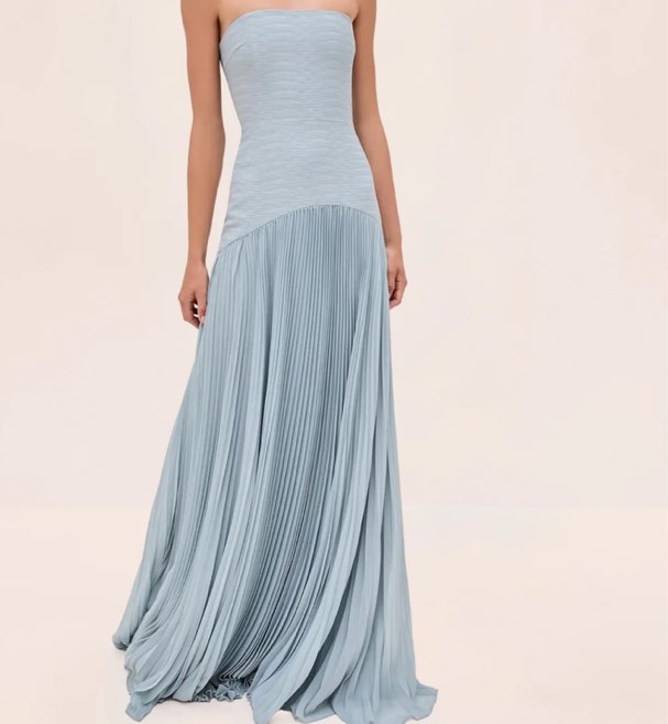 alexis Light Blue Strapless Pleated Maxi Dress
