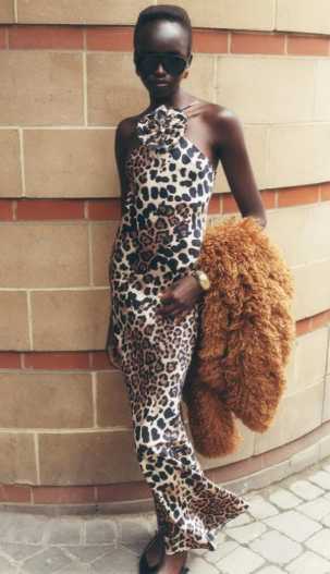 Leopard Print Halter Maxi Dress with Floral Detail