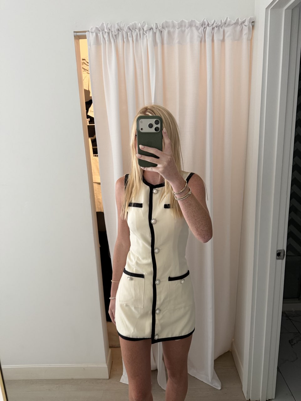 Cream Contrast Trim Mini Dress