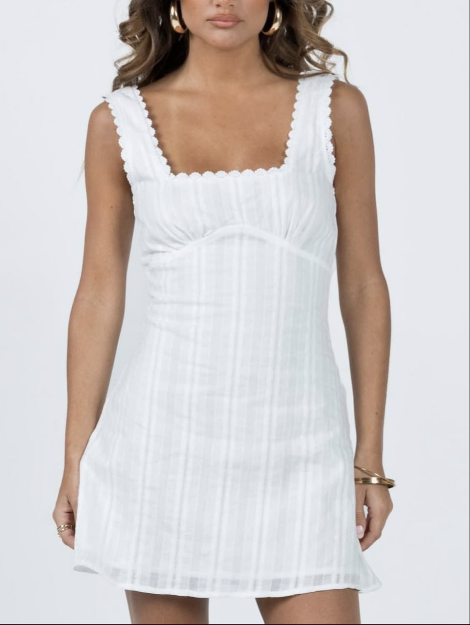 White Scalloped Square Neck Mini Dress