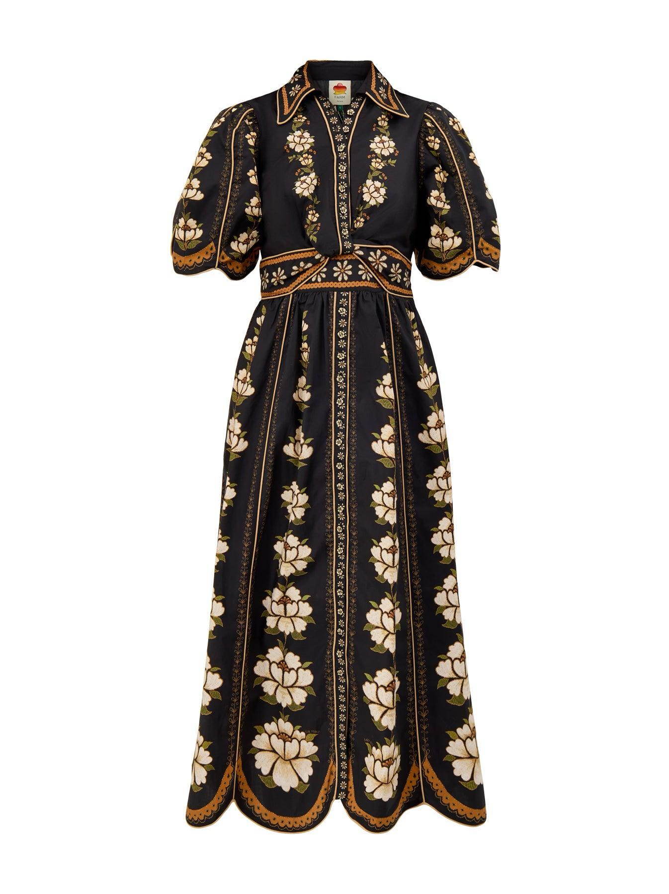 Farm Rio Black Floral Midi Dress
