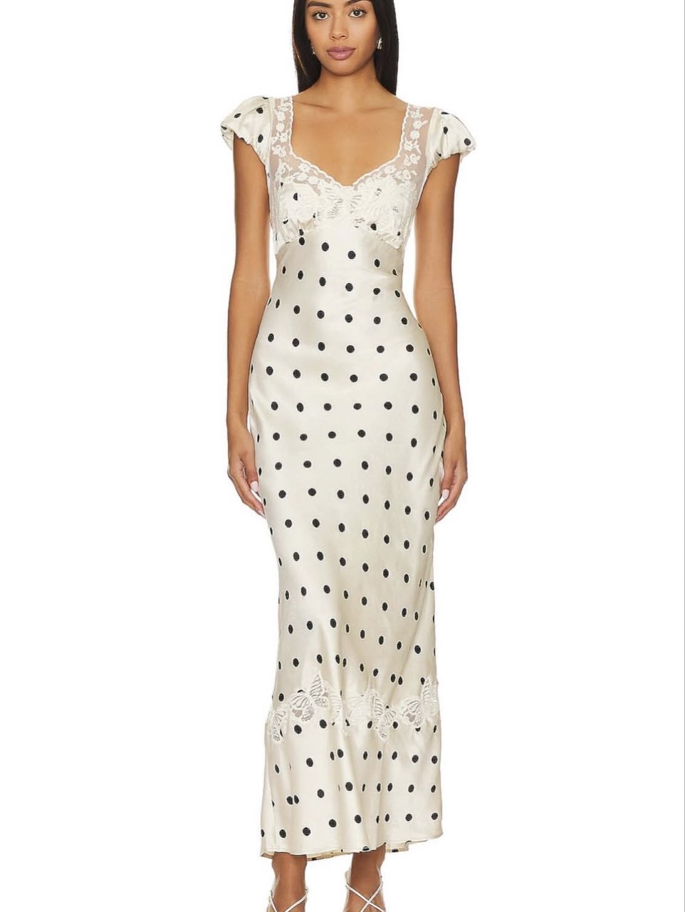 Polka Dot Lace Trim Midi Dress