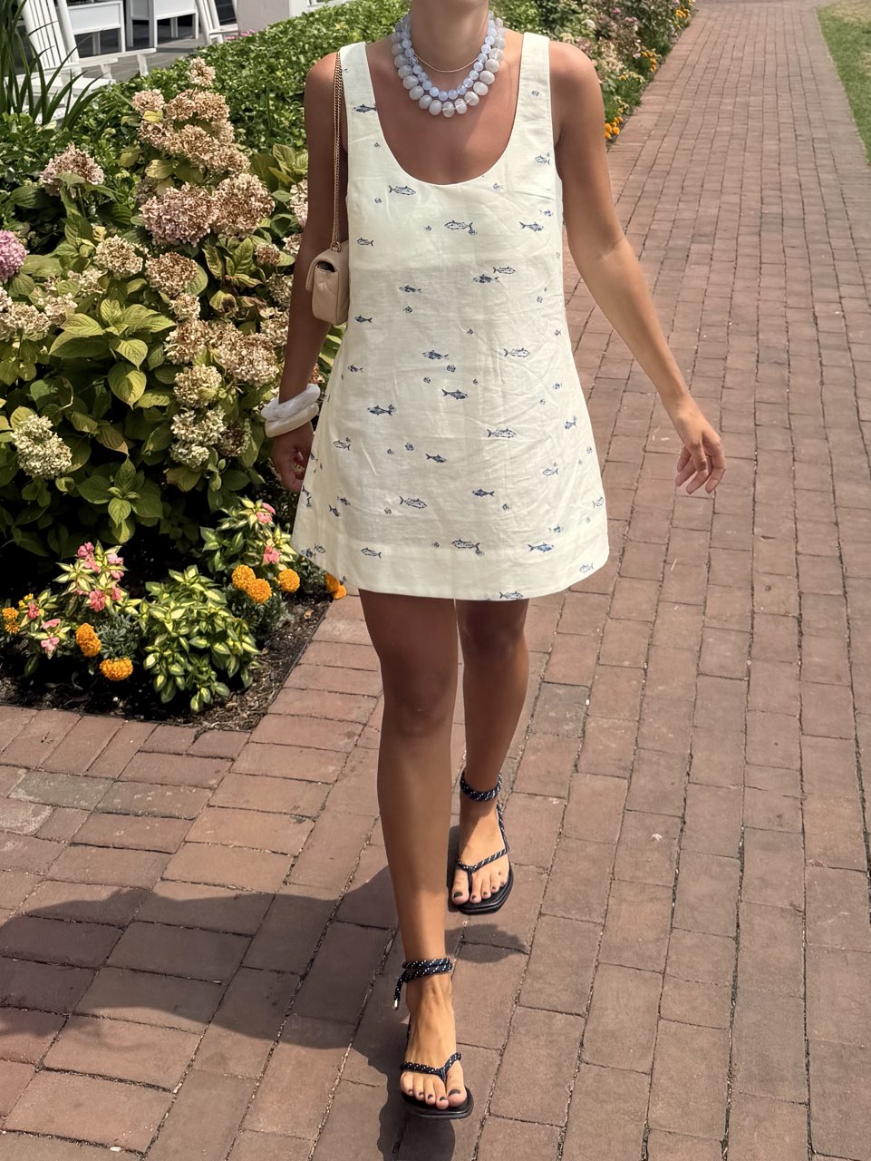 FWRD Cream Fish Print Mini Dress