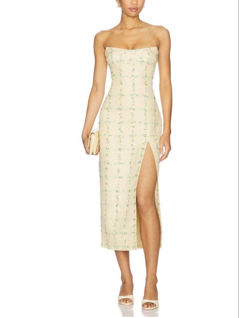Yellow Floral Strapless Midi Dress