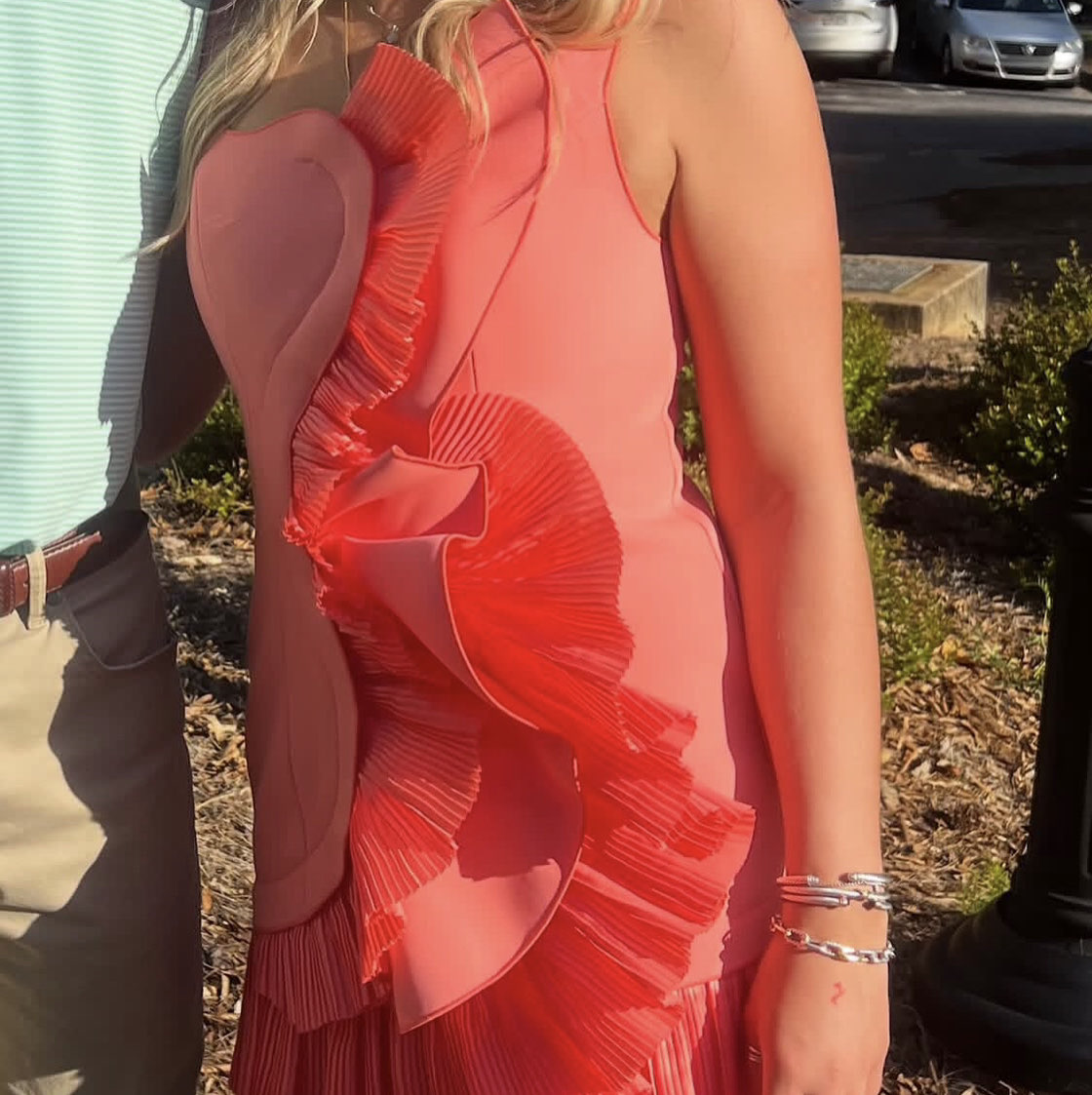 Coral Ruffle Bodycon Dress