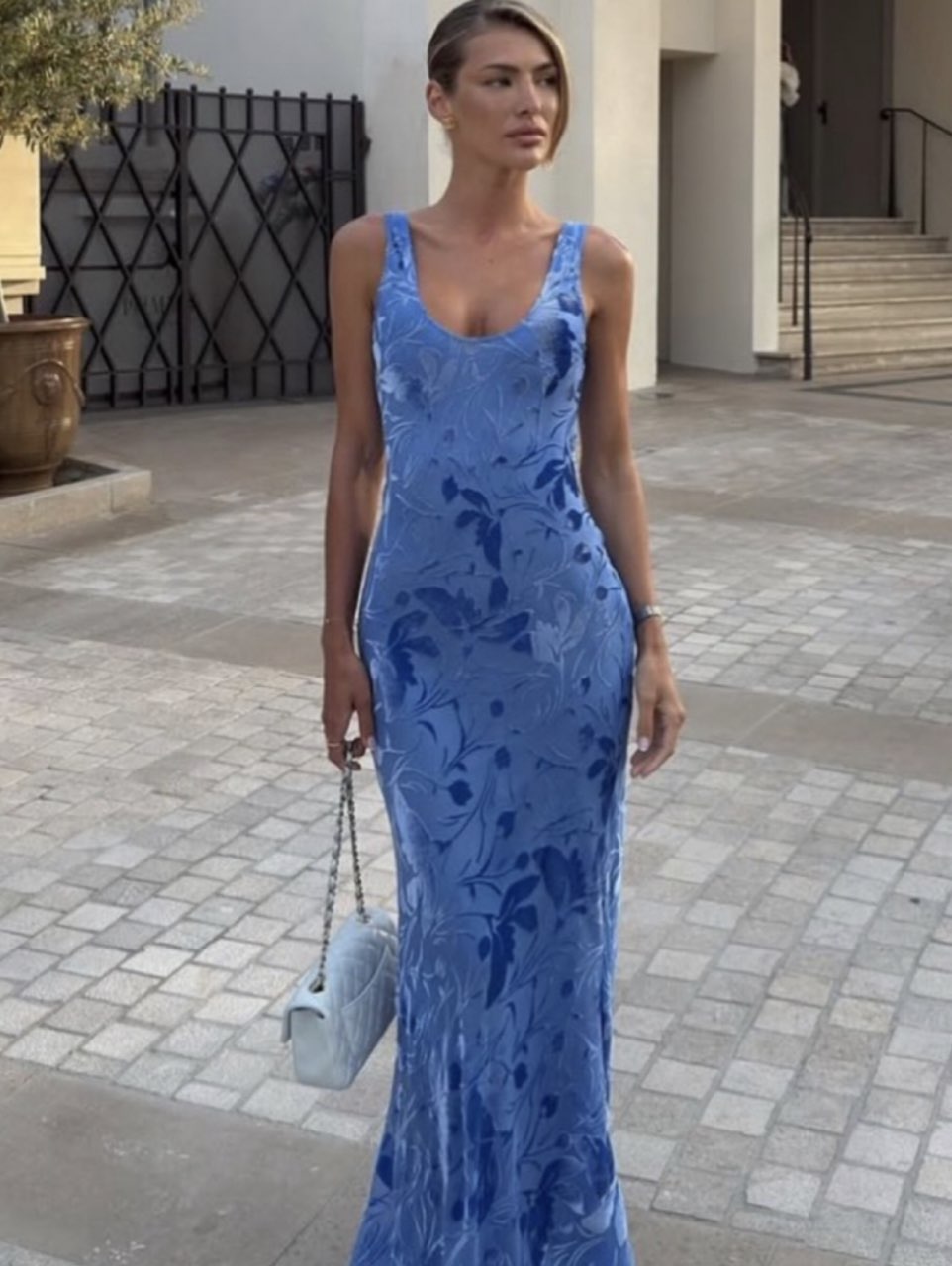 Blue Velvet Burnout Maxi Dress