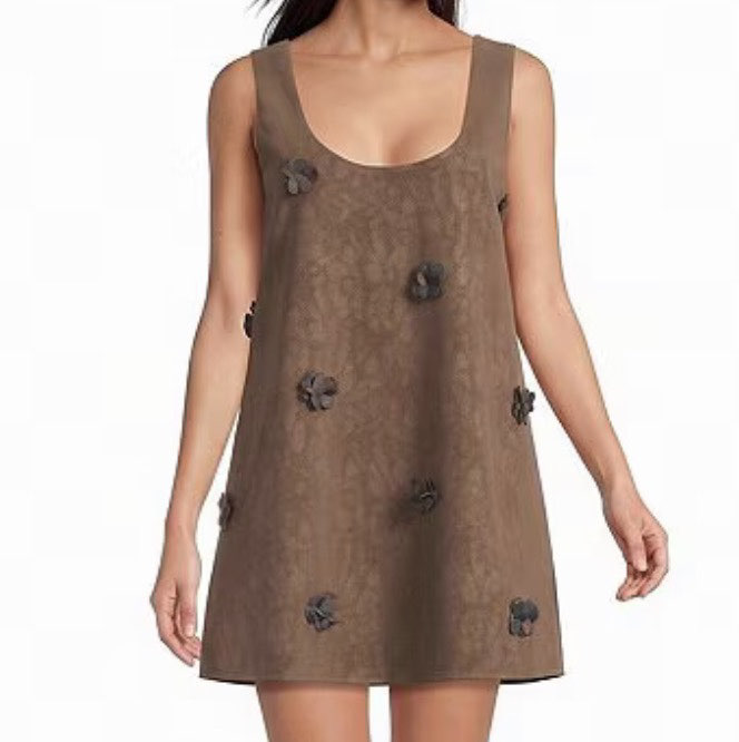 Line and Dot Faux leather 3D floral mini dress