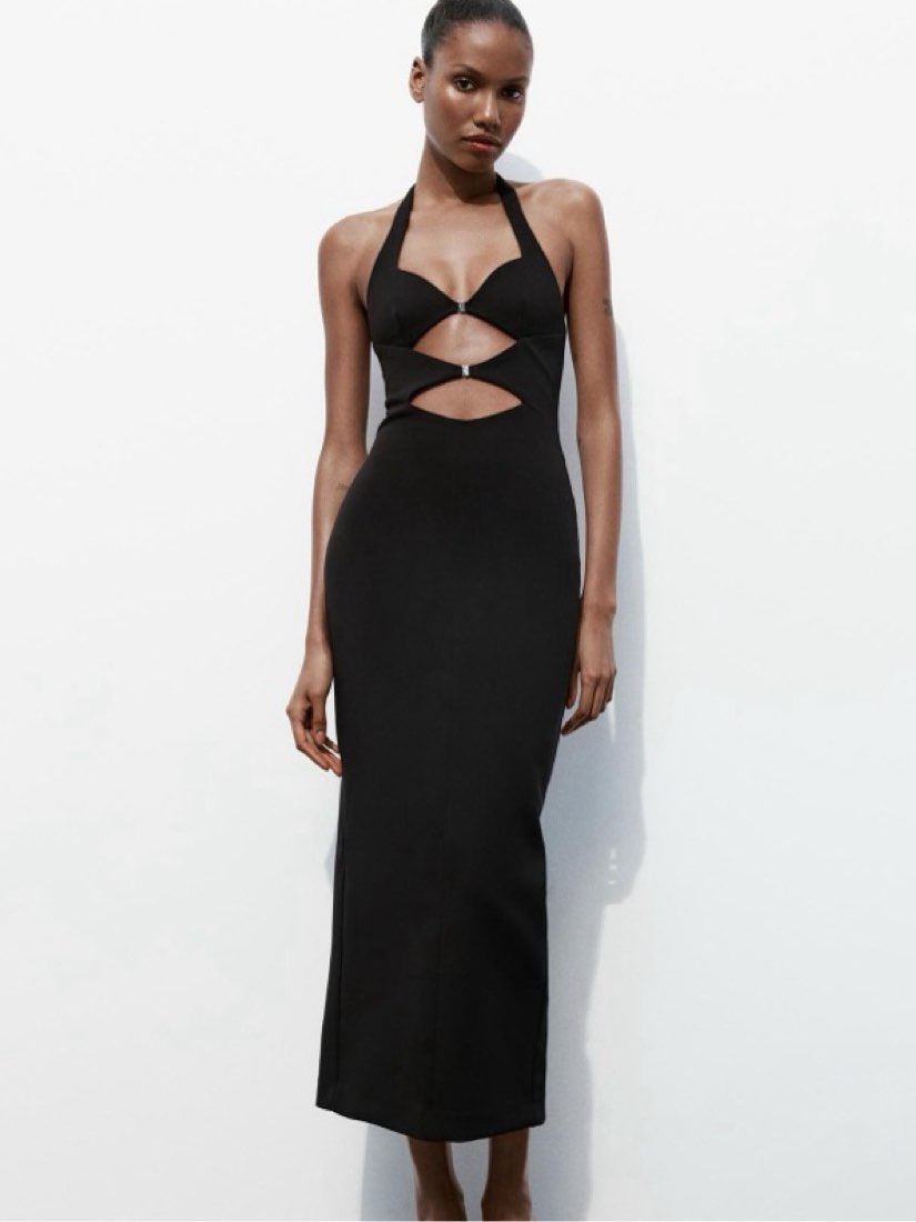 Black Cut-Out Midi Dress