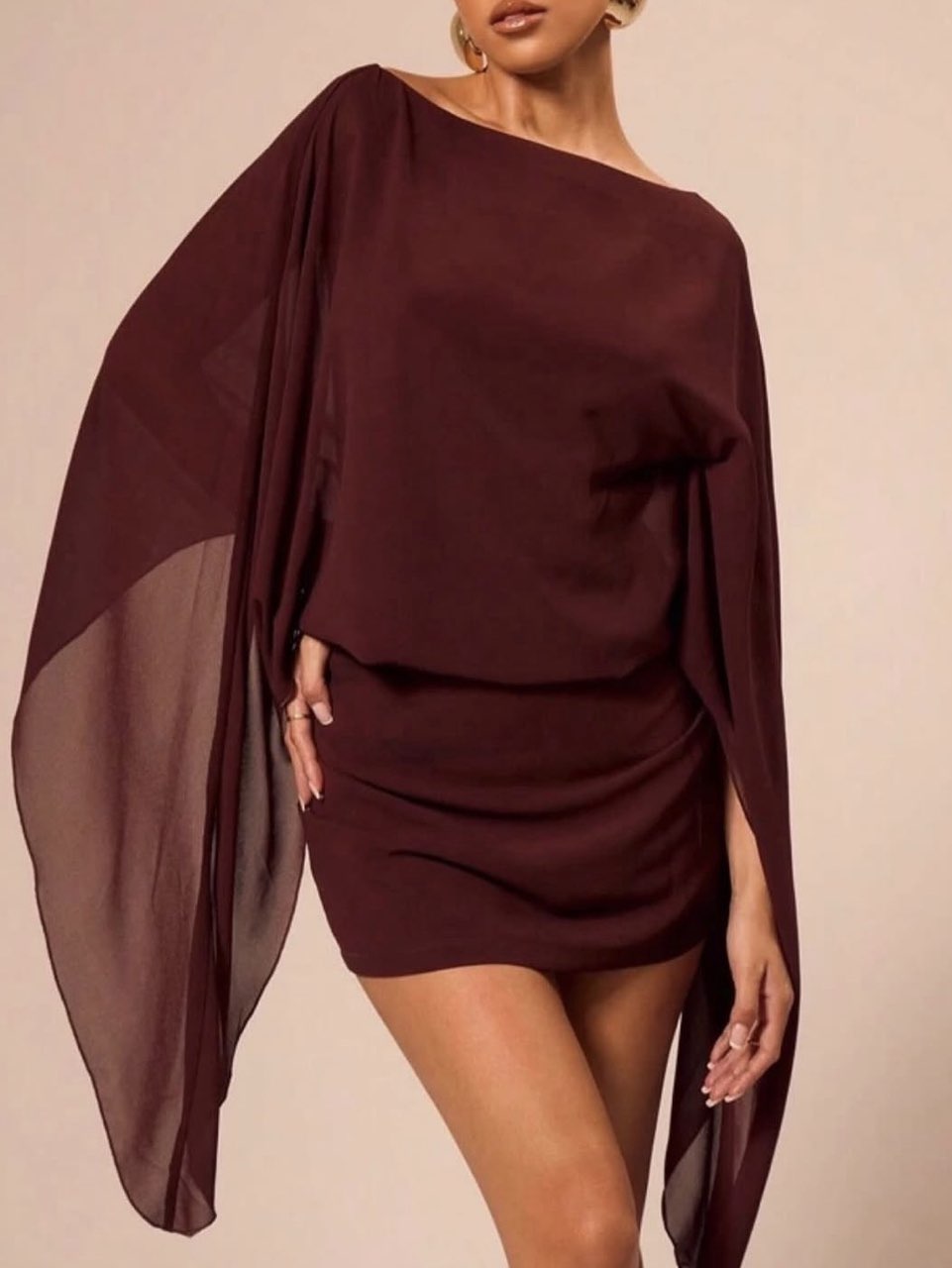 Burgundy Cape Sleeve Mini Dress