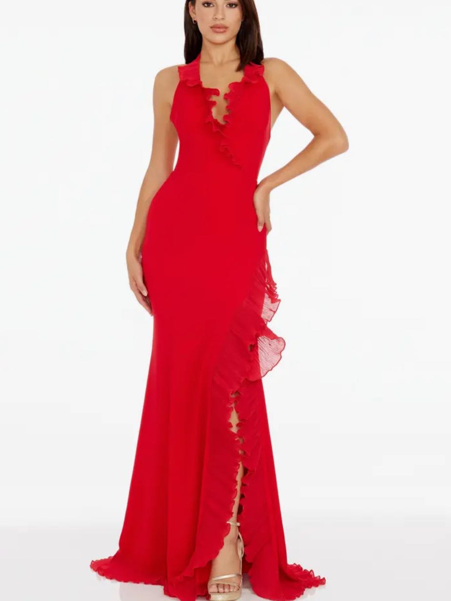 Ruffle Halter Gown with Train