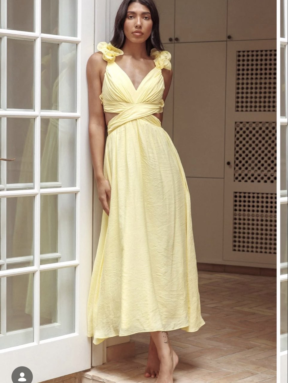 Yellow Cutout Ruffle Midi Dress