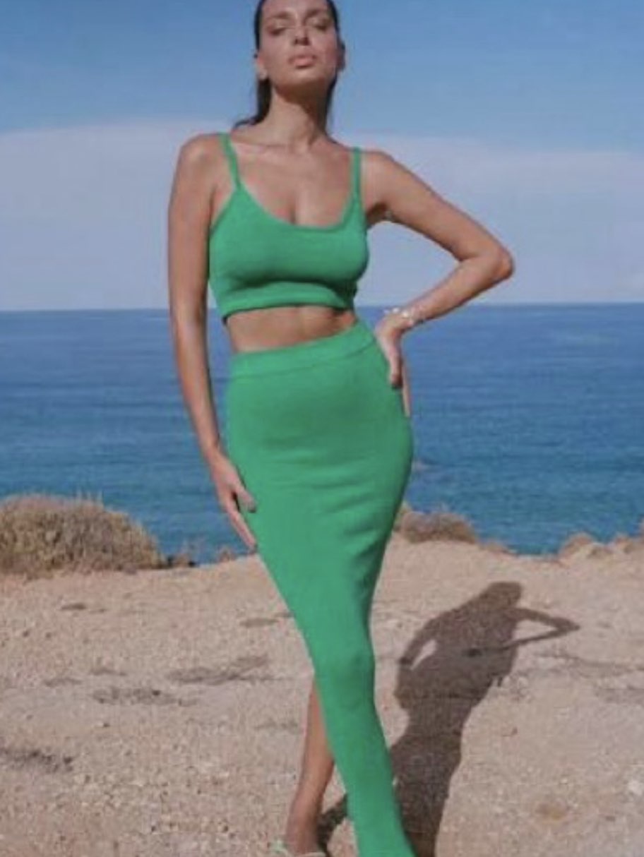 Green Knit Tank and Skirt Set