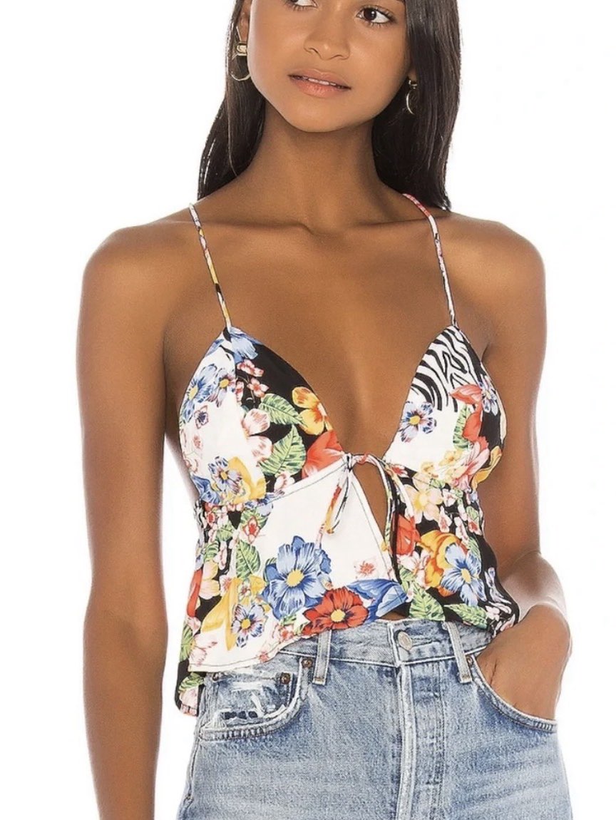 Floral & Zebra Print Tie-Front Cami Top
