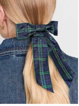 Navy Green Plaid Hair Bow