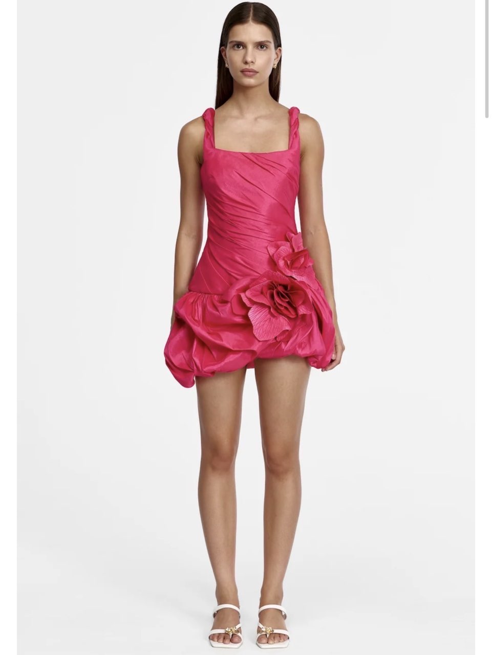 Hot Pink Floral Ruched Mini Dress