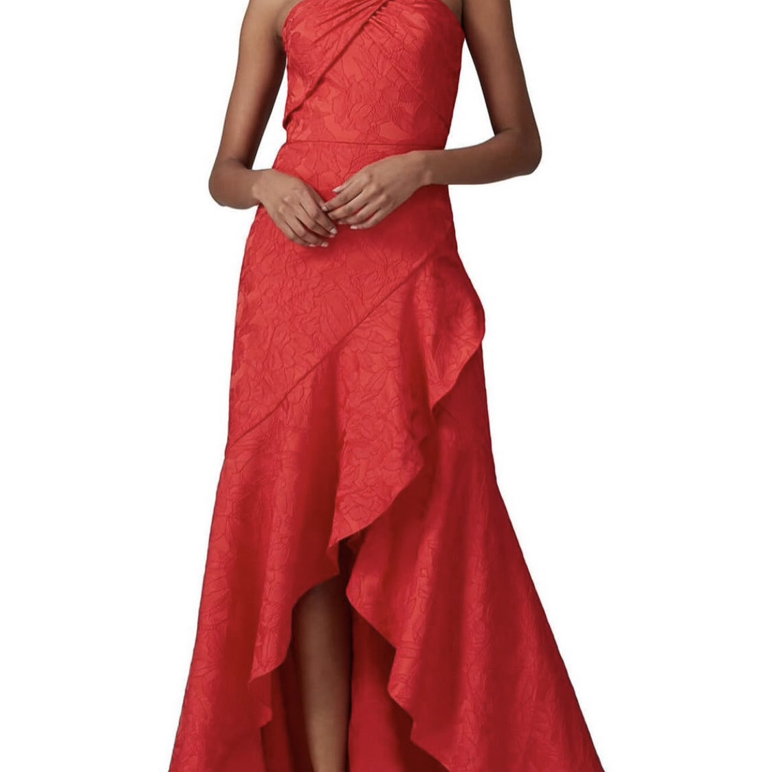 Monique Lhuillier Red Strapless High-Low Ruffle Dress