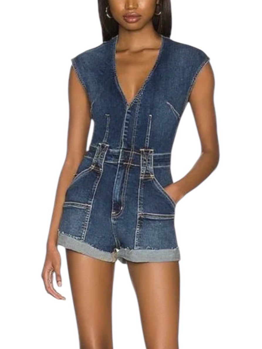 Denim V-Neck Romper