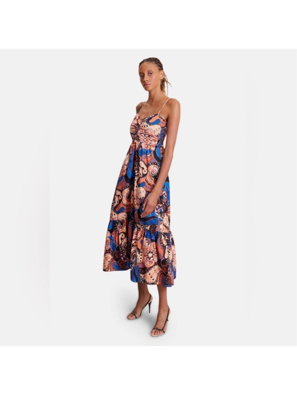 Paisley Print Tiered Midi Dress