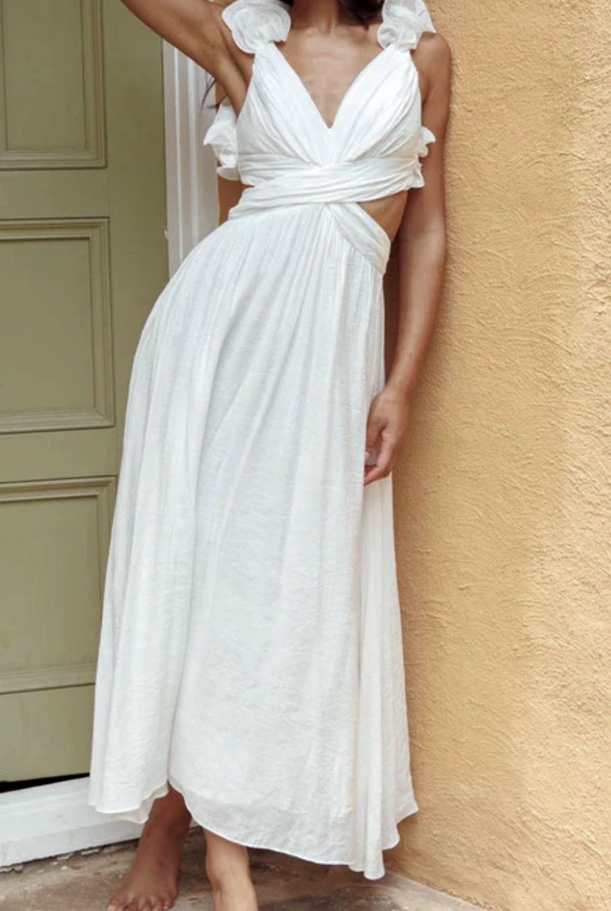 White Ruffle Strap Maxi Dress