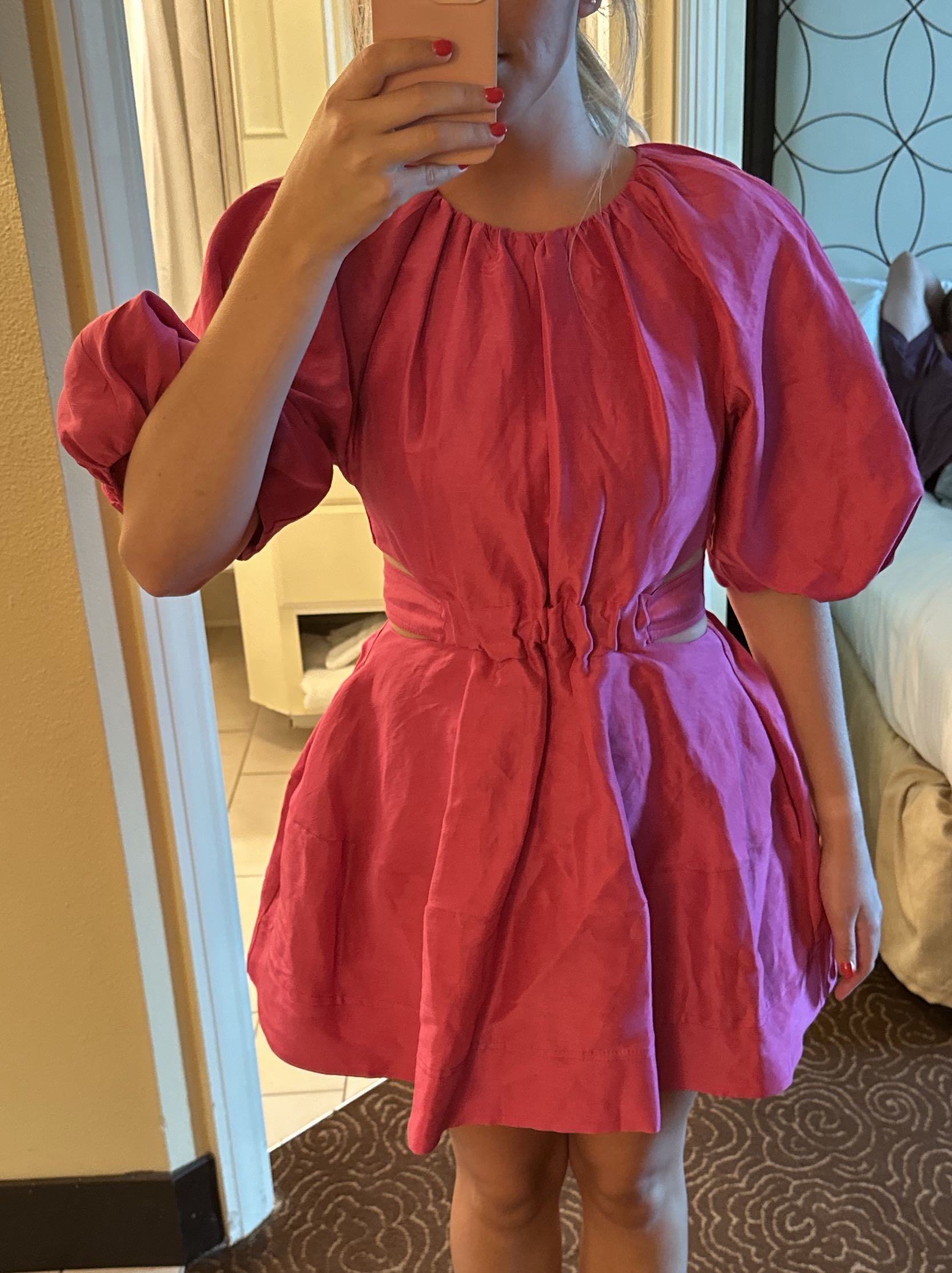 Pink Puff Sleeve Mini Dress