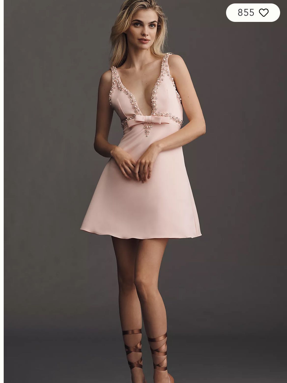 V-Neck Beaded Satin Mini Dress