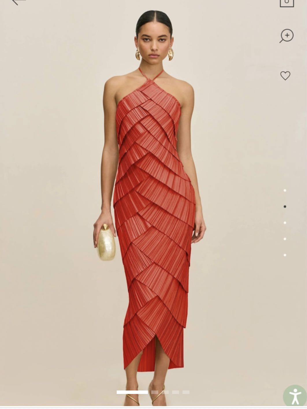 Red Pleated Halter Midi Dress