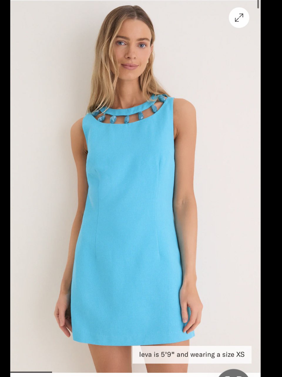 Turquoise Beaded Neckline Mini Dress