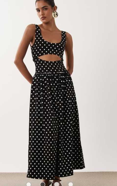 Black Polka Dot Cut-Out Midi Dress