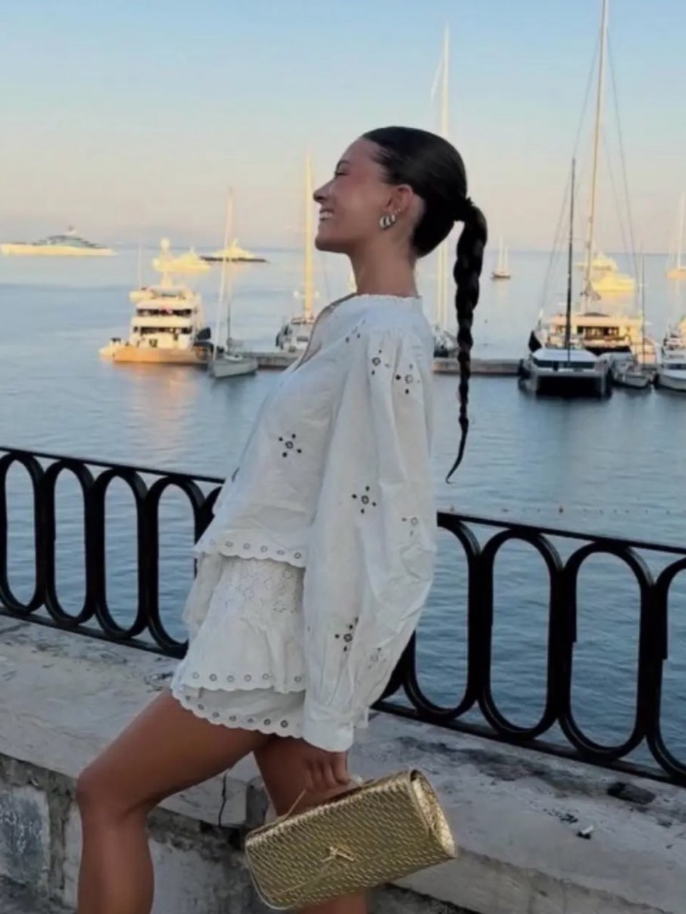 Eyelet Puff Sleeve Top & Ruffle Shorts Set