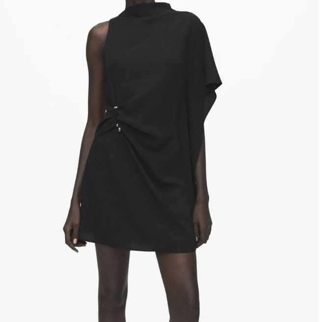 Black Asymmetrical One-Shoulder Mini Dress