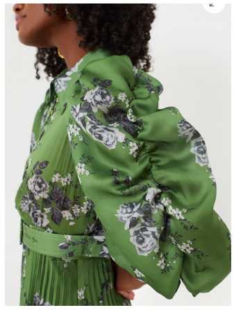 Green Floral Pleated Midi Dress