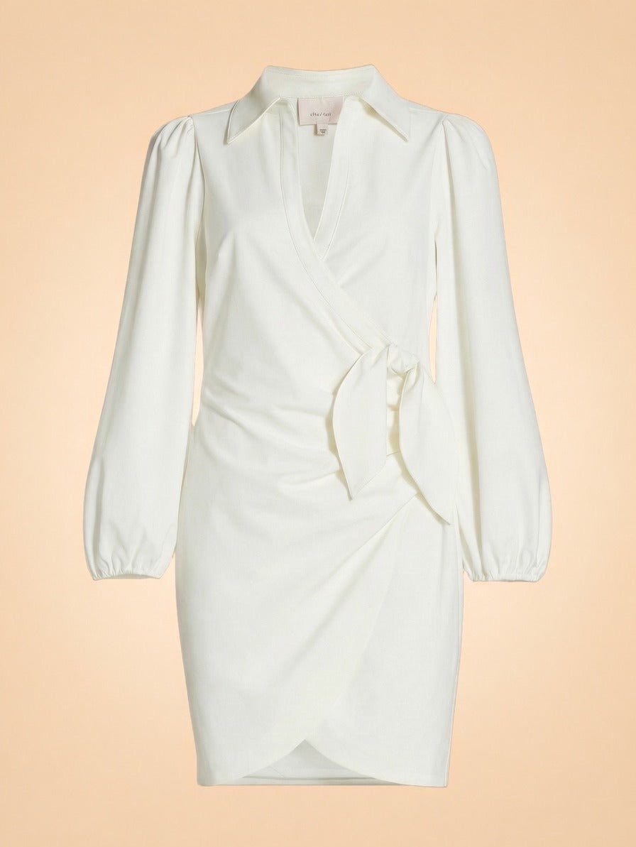 White Collared Wrap Mini Dress