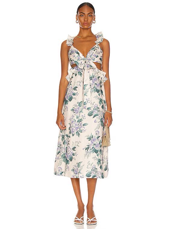 Floral Cut-Out Ruffle Midi Dress