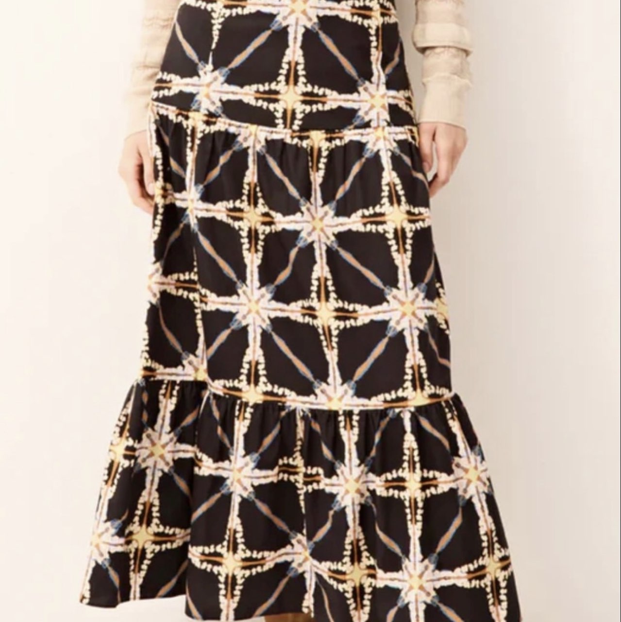 Marie Oliver Black Geometric Print Tiered Maxi Skirt