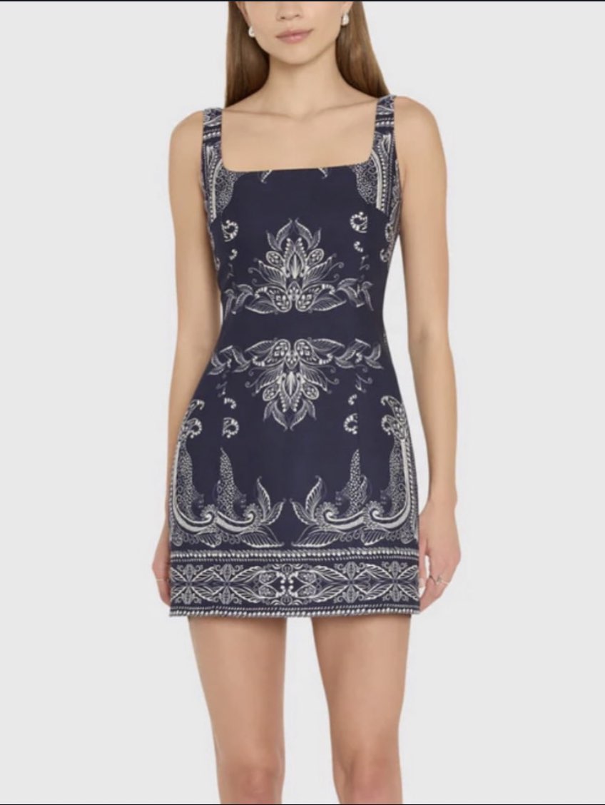 Navy Blue Paisley Square Neck Mini Dress